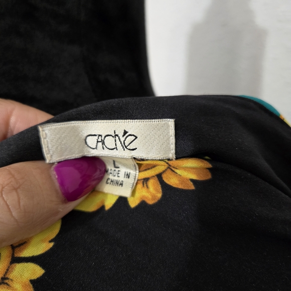 Cache Black and Teal Baroque Silk Shirt Large - Picture 4 of 4